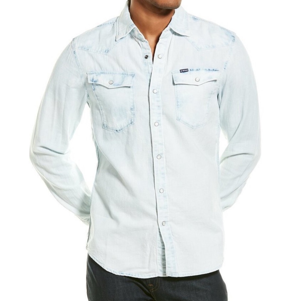 G-Star 3301 Seasonal Destroy Slim Light Blue Casual Button Down Shirt